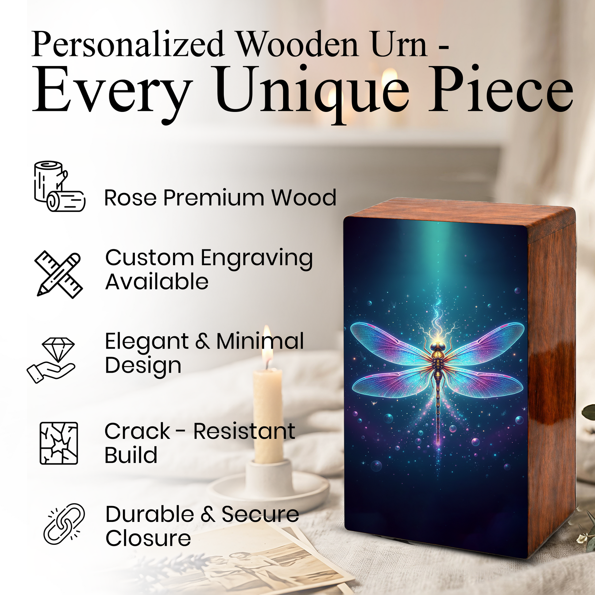 Dragonfly Wooden Cremation Urns for Ashes, Memorial Urn for Mom Dad