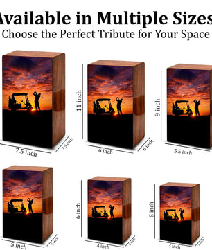 Golf Player Urn For Ashes Male - Sports Wooden Keepsake box For Dad