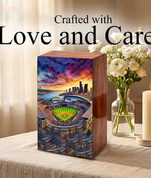 Baseball Stadium Urn For Ashes Male - Sports Wooden Keepsake box For Dad