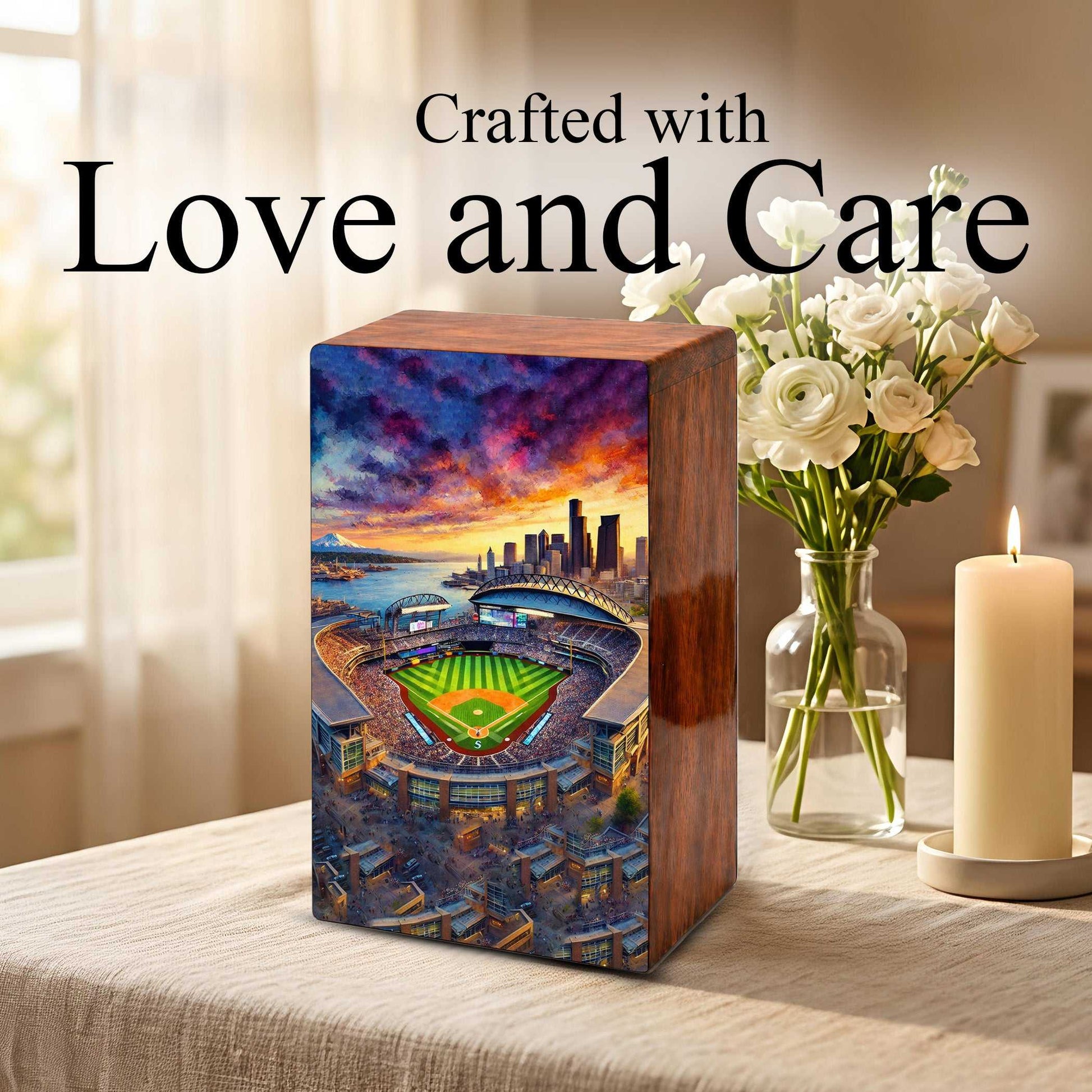 Baseball Stadium Urn For Ashes Male - Sports Wooden Keepsake box For Dad