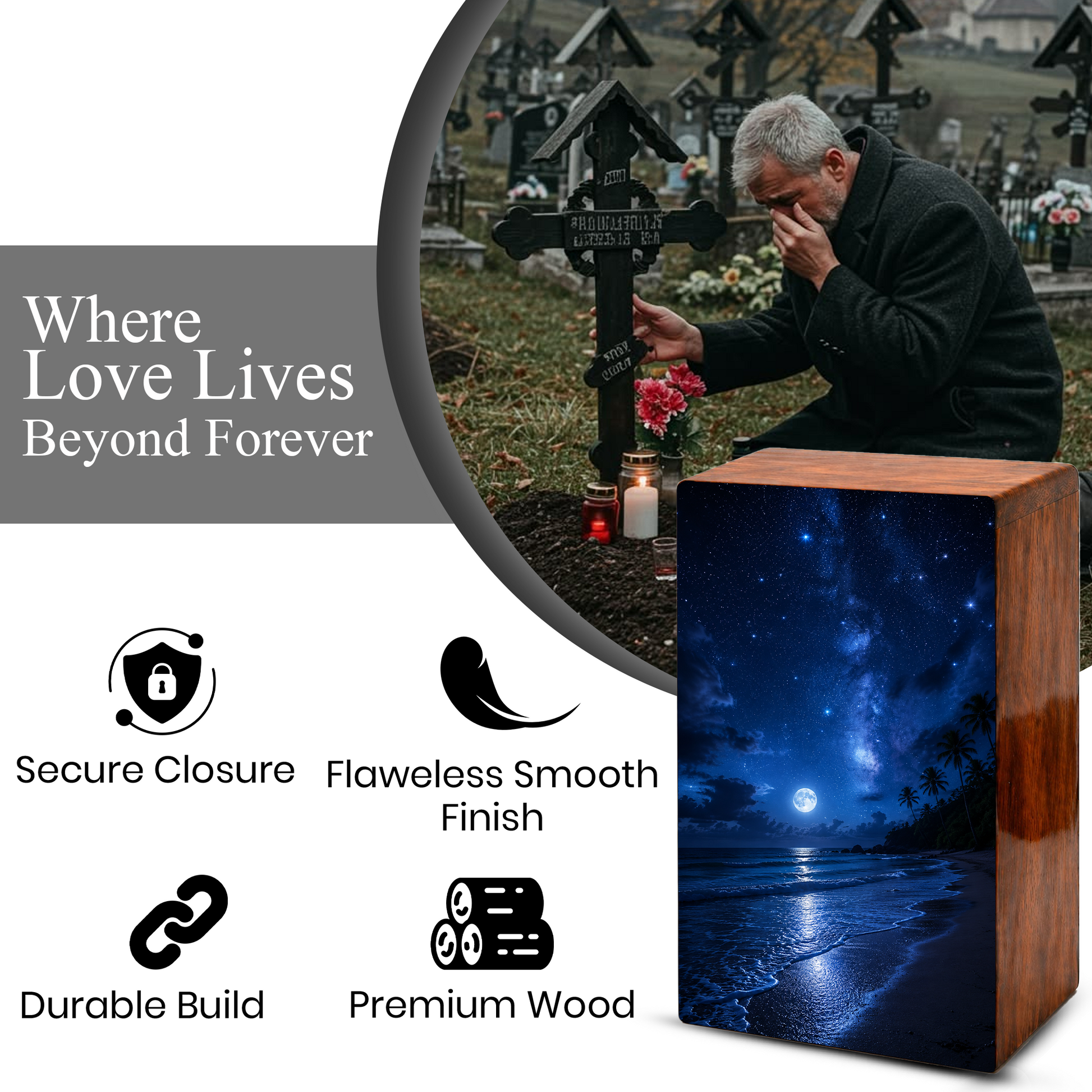 Starry Night Urn For Human Ashes - Beach Memorial Urns For Male and Female