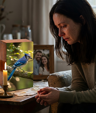 Steller Jay Wooden Urn for Ashes - Blue Bird Cremation Urn Box