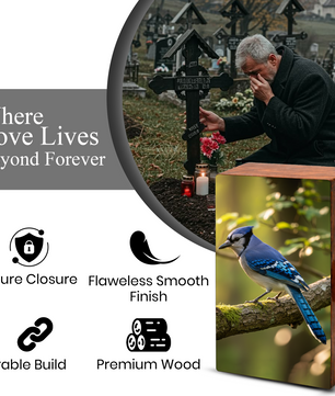 Steller Jay Wooden Urn for Ashes - Blue Bird Cremation Urn Box