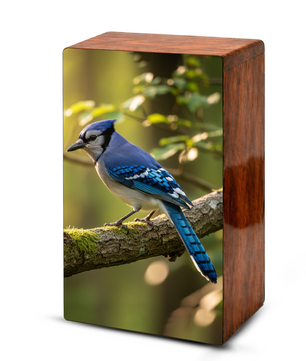 Steller Jay Wooden Urn for Ashes - Blue Bird Cremation Urn Box