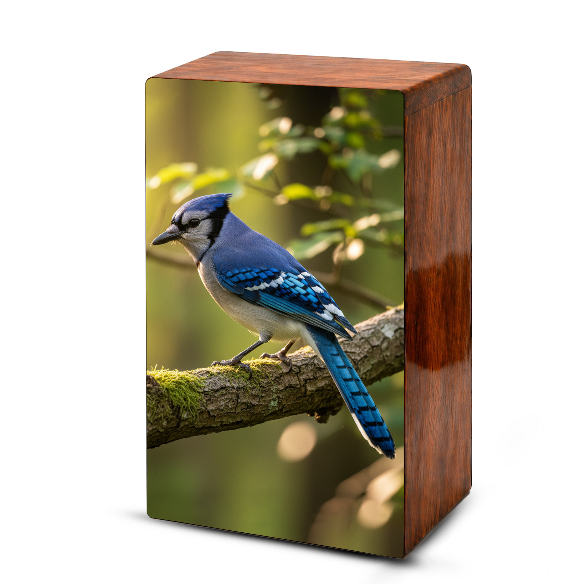 Steller Jay Wooden Urn for Ashes - Blue Bird Cremation Urn Box