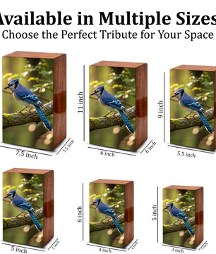 Steller Jay Wooden Urn for Ashes - Blue Bird Cremation Urn Box