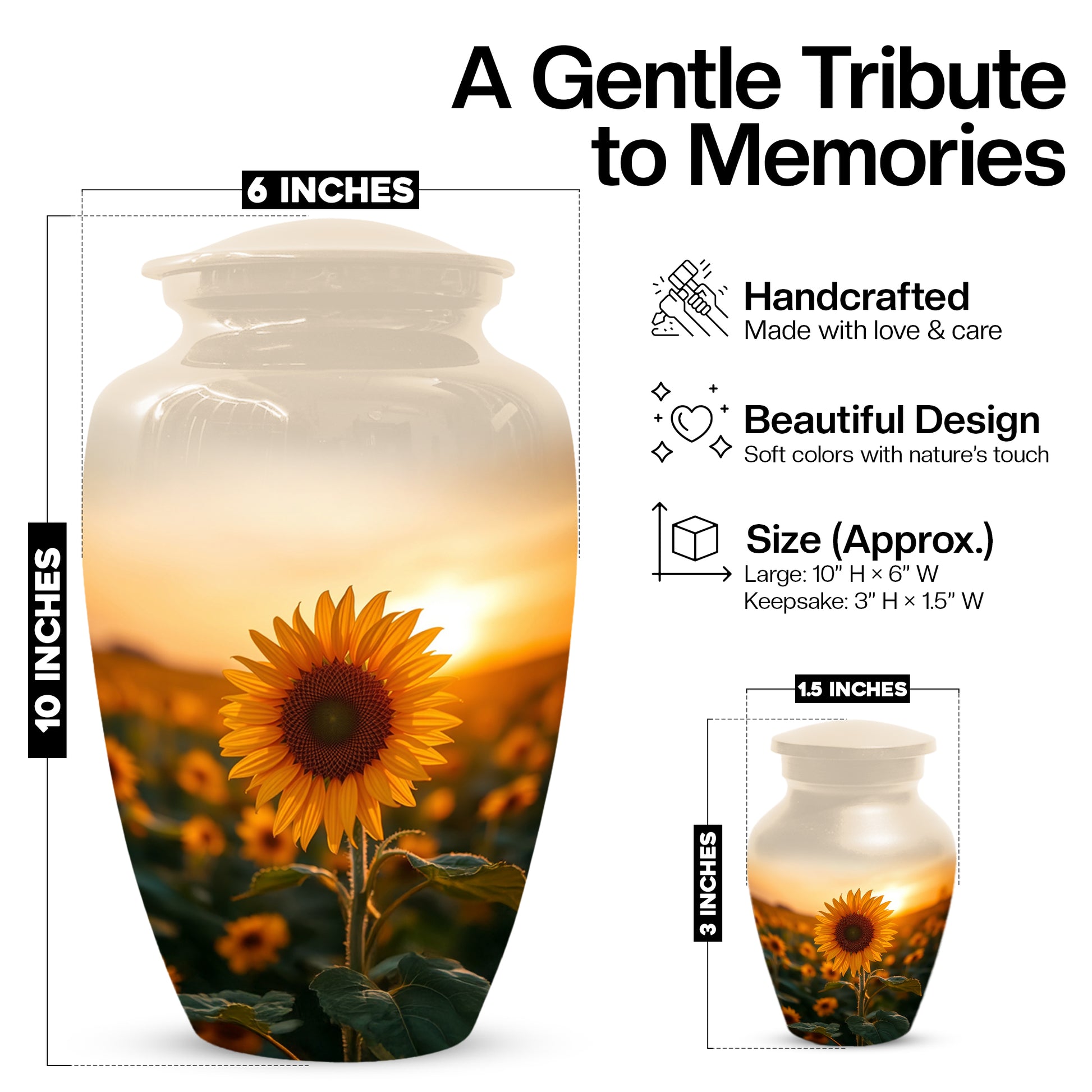 Sunflower Urn for Ashes - Personalized Sunset Memorial for Mom | Custom Funeral Urns for Mother
