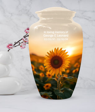 Sunflower Urn for Ashes - Personalized Sunset Memorial for Mom | Custom Funeral Urns for Mother