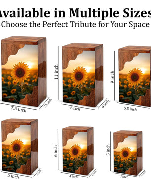 Wooden Cremation Urn – Sunflower Memorial Urn | Custom Wooden Urn for Human Ashes