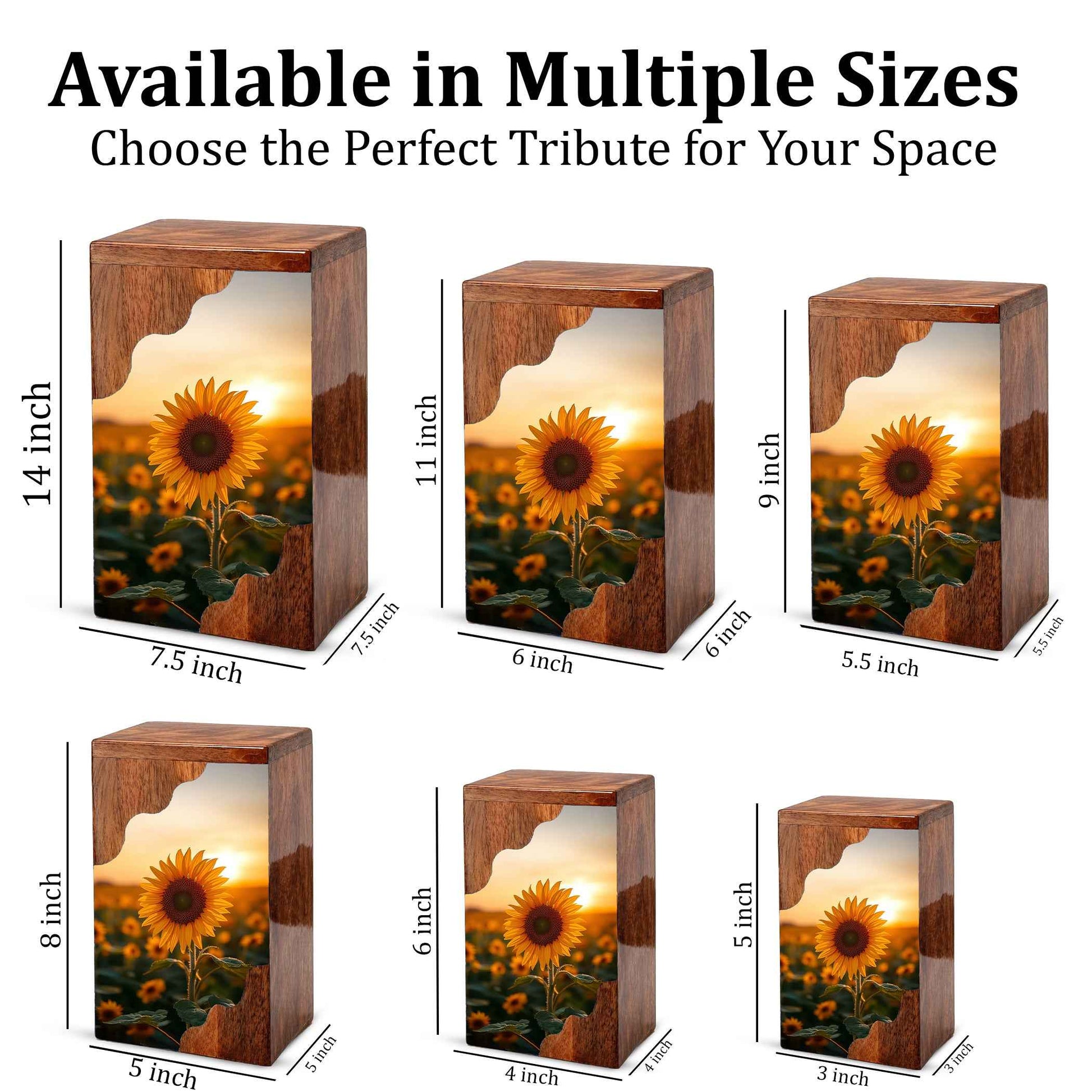 Wooden Cremation Urn – Sunflower Memorial Urn | Custom Wooden Urn for Human Ashes