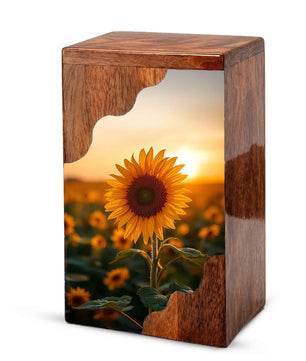 Wooden Cremation Urn – Sunflower Memorial Urn | Custom Wooden Urn for Human Ashes