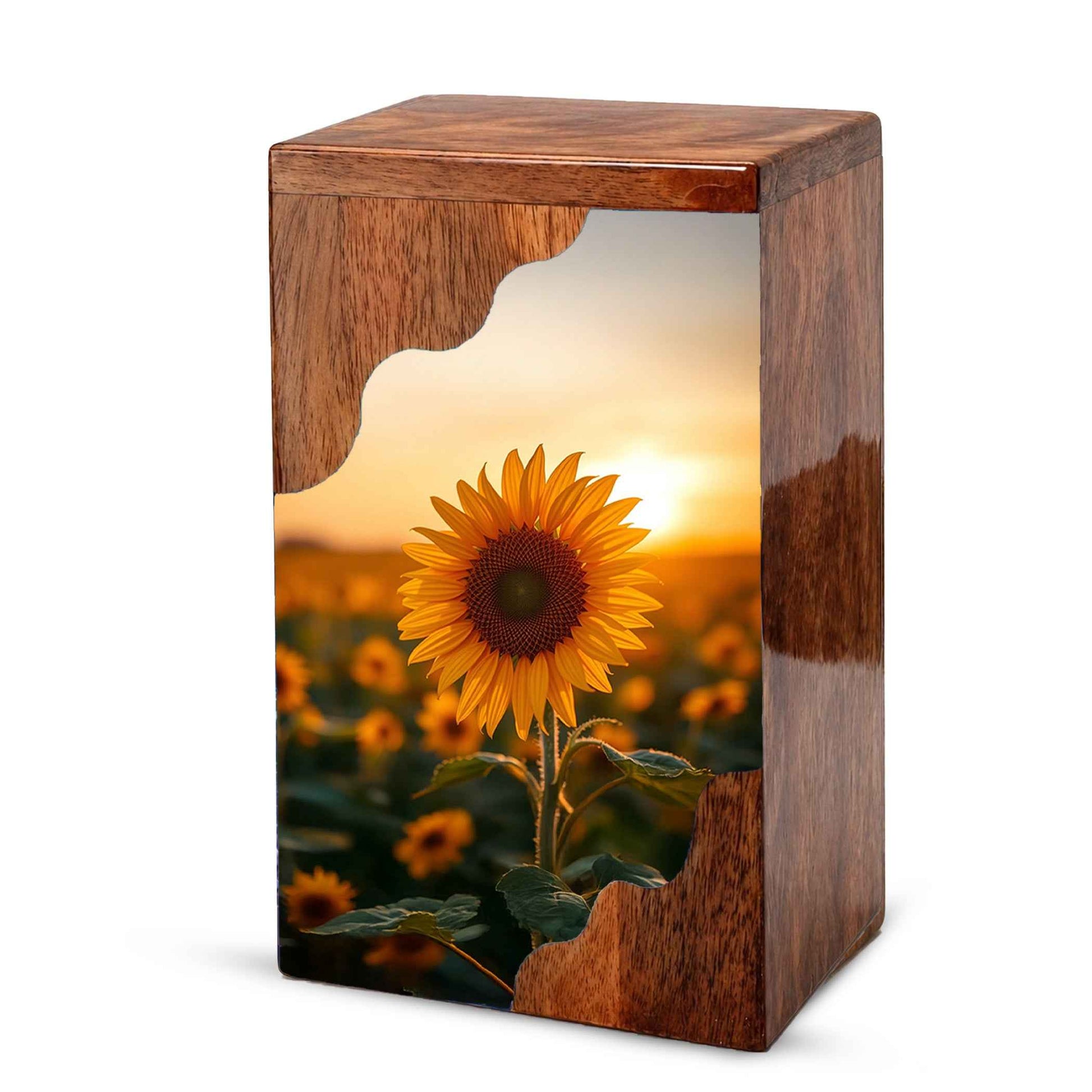 Wooden Cremation Urn – Sunflower Memorial Urn | Custom Wooden Urn for Human Ashes