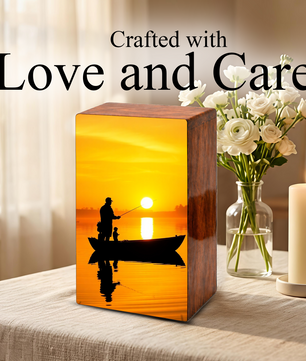 Sunset Fishing Urn for Ashes, Gone Fishing Memorial Keepsake Urns