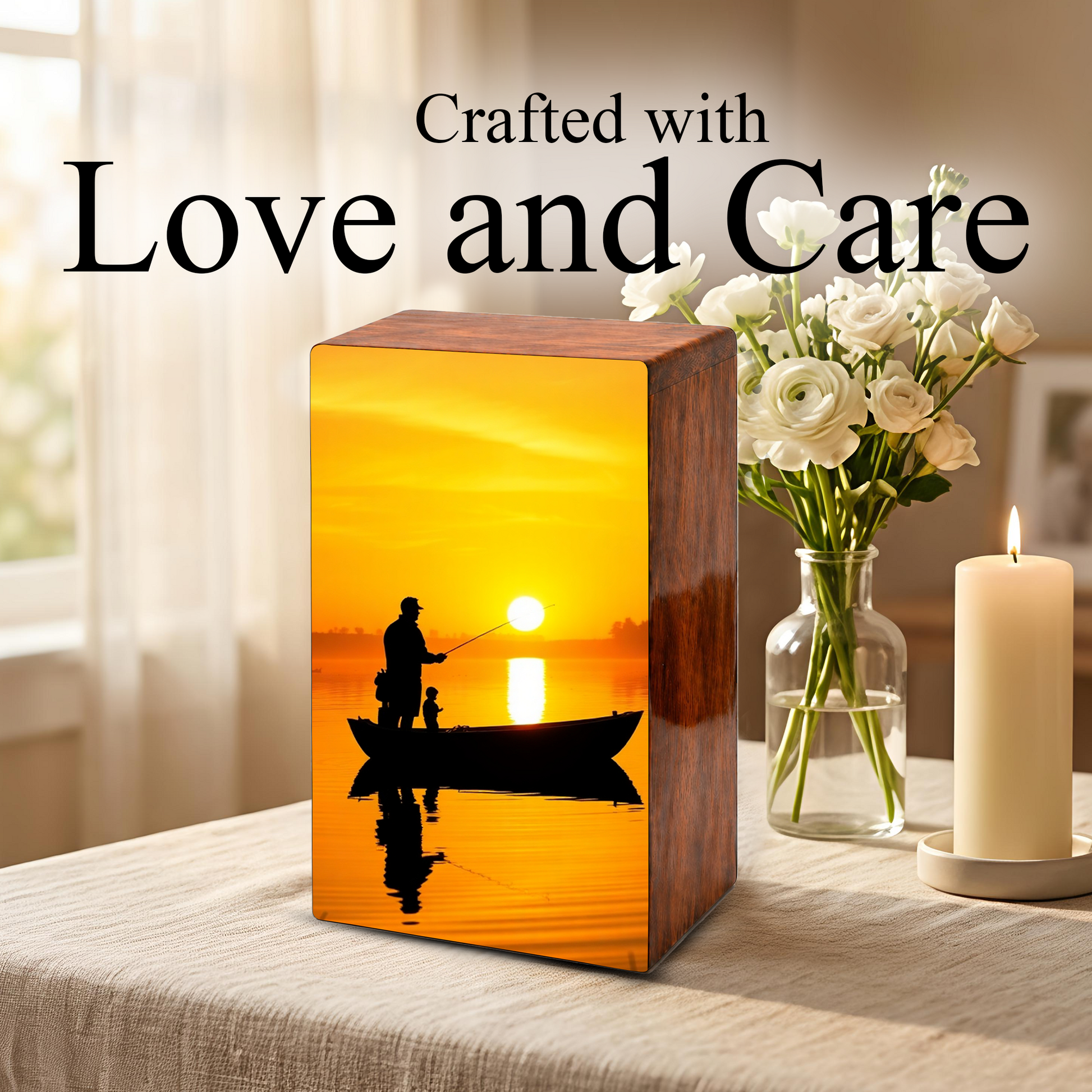 Sunset Fishing Urn for Ashes, Gone Fishing Memorial Keepsake Urns