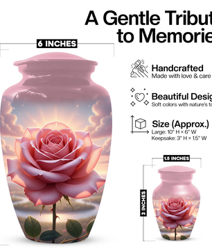 Pink Rose Memorial Urn | Custom Cremation Flower Urn for Human Ashes