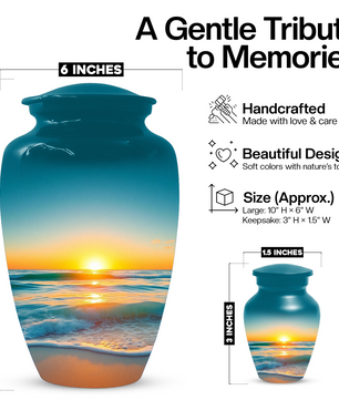 Beach Sunset Memorial Urn for Human Ashes, Ocean Cremation Urn