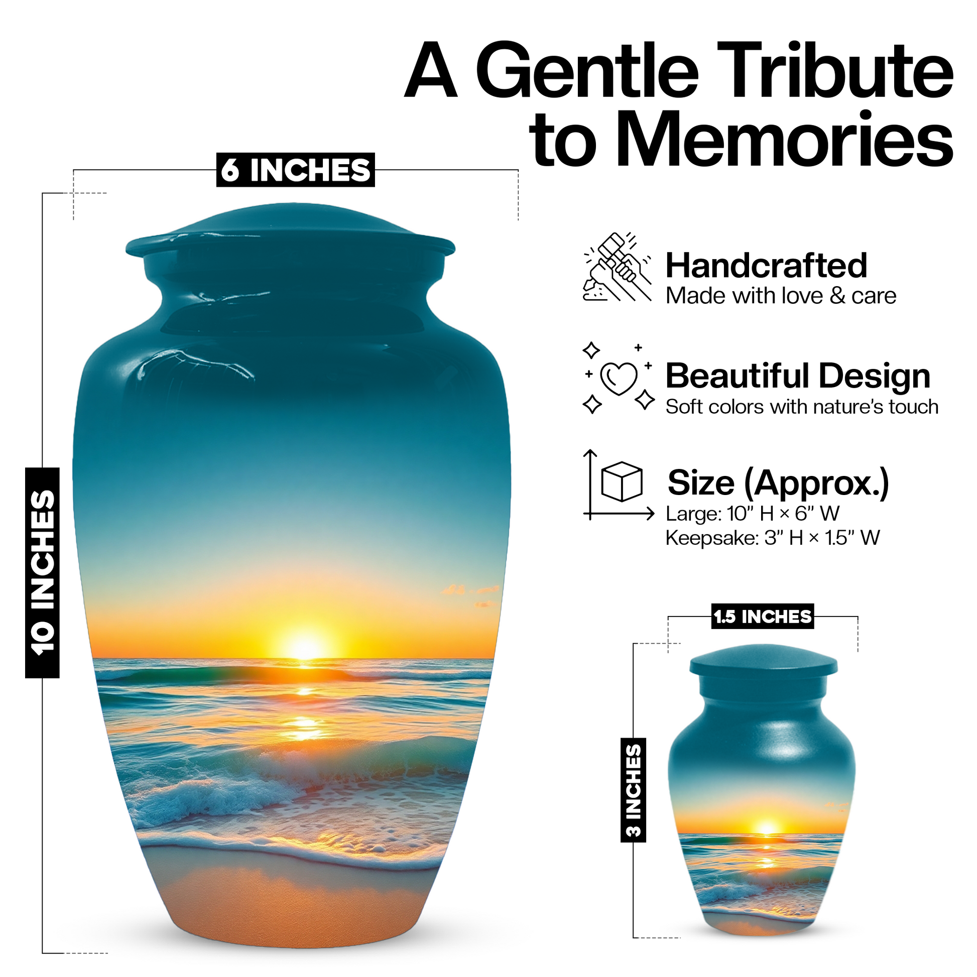 Beach Sunset Memorial Urn for Human Ashes, Ocean Cremation Urn