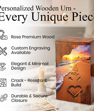 Tropical Beach Urn For Human Ashes – Ocean Heart Keepsake For Mom and Dad