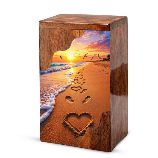 Tropical Beach Urn For Human Ashes – Ocean Heart Keepsake For Mom and Dad
