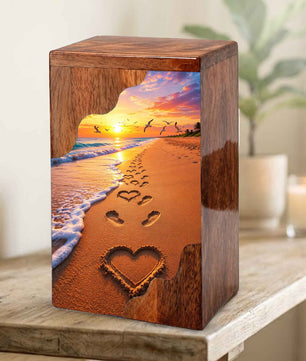 Tropical Beach Urn For Human Ashes – Ocean Heart Keepsake For Mom and Dad