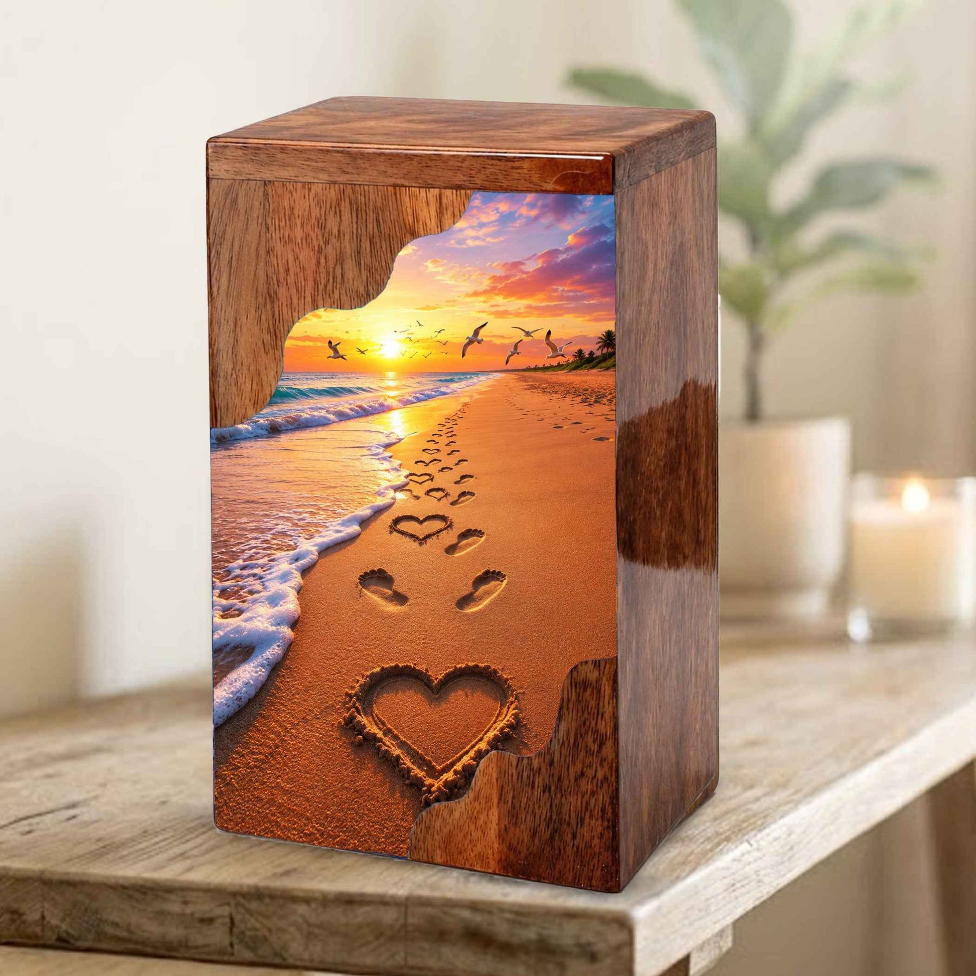 Tropical Beach Urn For Human Ashes – Ocean Heart Keepsake For Mom and Dad
