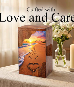 Tropical Beach Urn For Human Ashes – Ocean Heart Keepsake For Mom and Dad