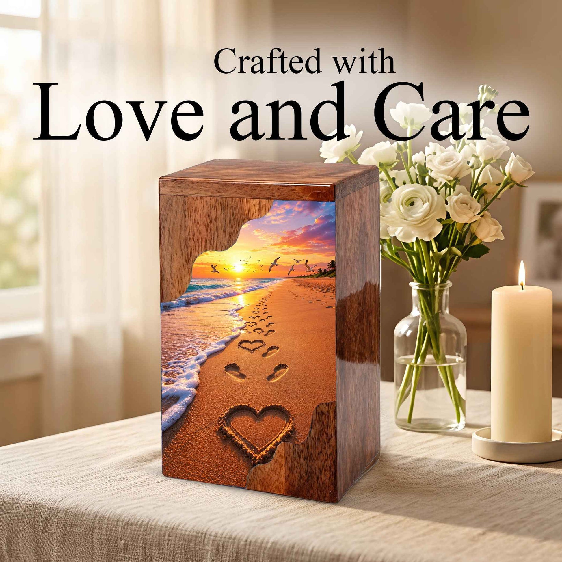 Tropical Beach Urn For Human Ashes – Ocean Heart Keepsake For Mom and Dad