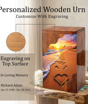 Tropical Beach Urn For Human Ashes – Ocean Heart Keepsake For Mom and Dad