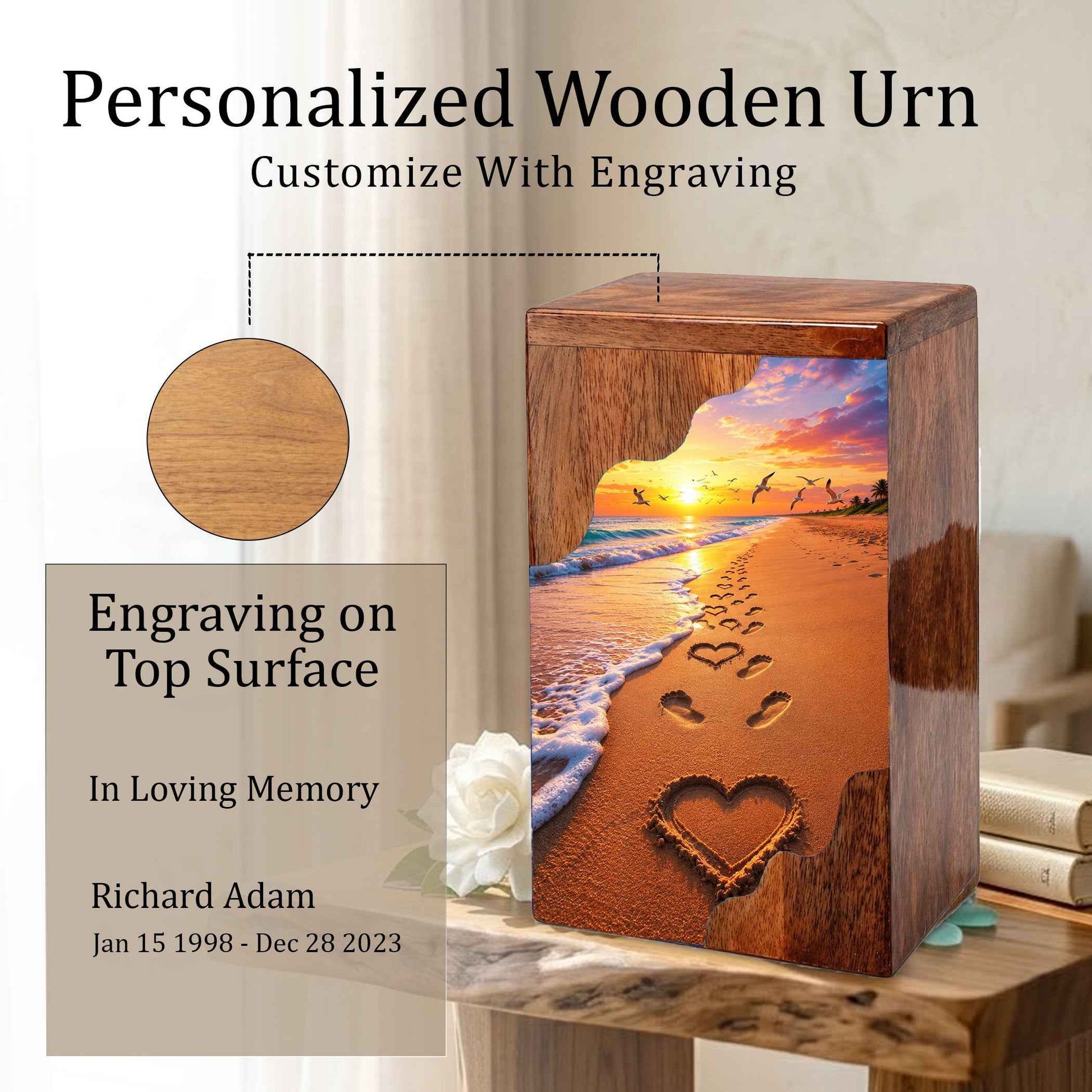 Tropical Beach Urn For Human Ashes – Ocean Heart Keepsake For Mom and Dad