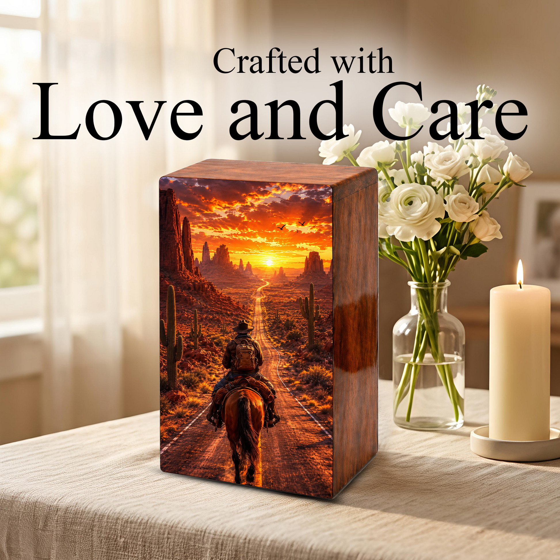 Cowboy Urn For Ashes Male - Cowboys Cremation Large Keepsake Urns For Dad