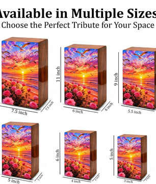 Floral Beach Urn For Ashes - Pink Rose Flower Cremation Mini Keepsake Box