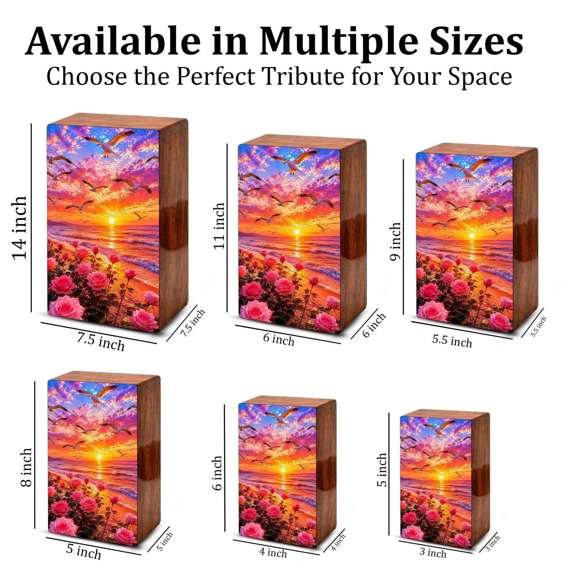 Floral Beach Urn For Ashes - Pink Rose Flower Cremation Mini Keepsake Box