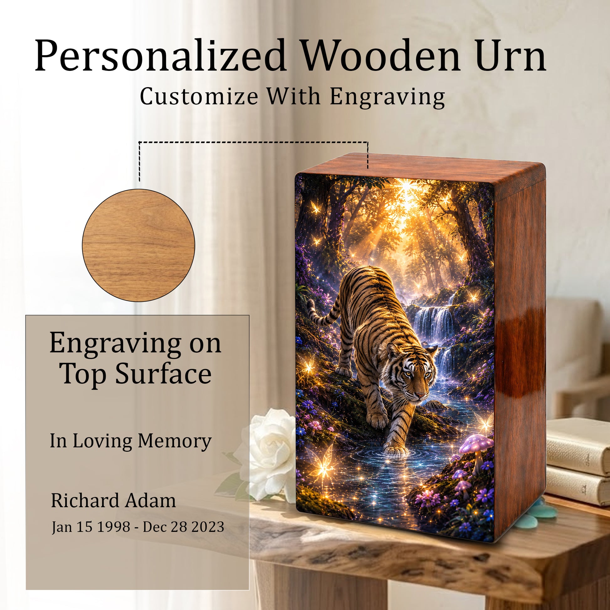 Tiger Urn For Ashes Male - Forest Animal Large Keepsake Urns For Adults