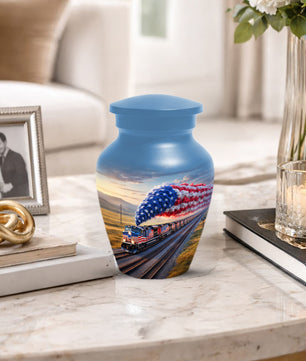 Patriotic Train Urn for Ashes - American Flag Cremation Urns for Dad