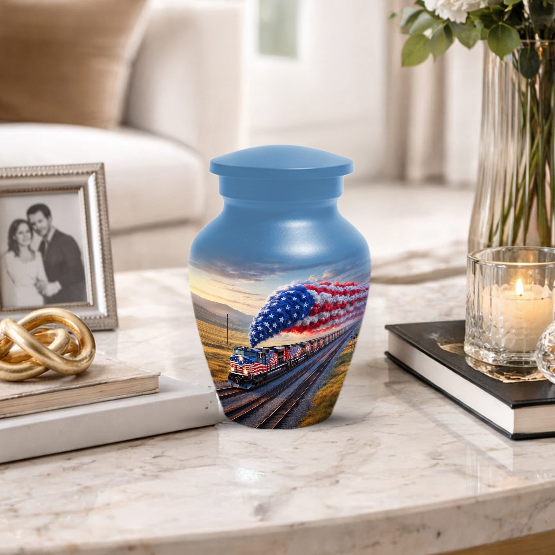 Patriotic Train Urn for Ashes - American Flag Cremation Urns for Dad
