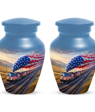 Patriotic Train Urn for Ashes - American Flag Cremation Urns for Dad