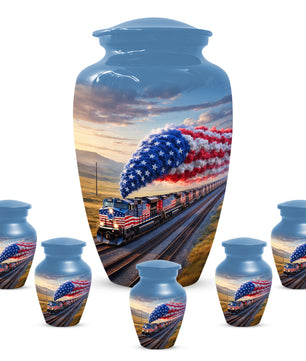 Patriotic Train Urn for Ashes - American Flag Cremation Urns for Dad