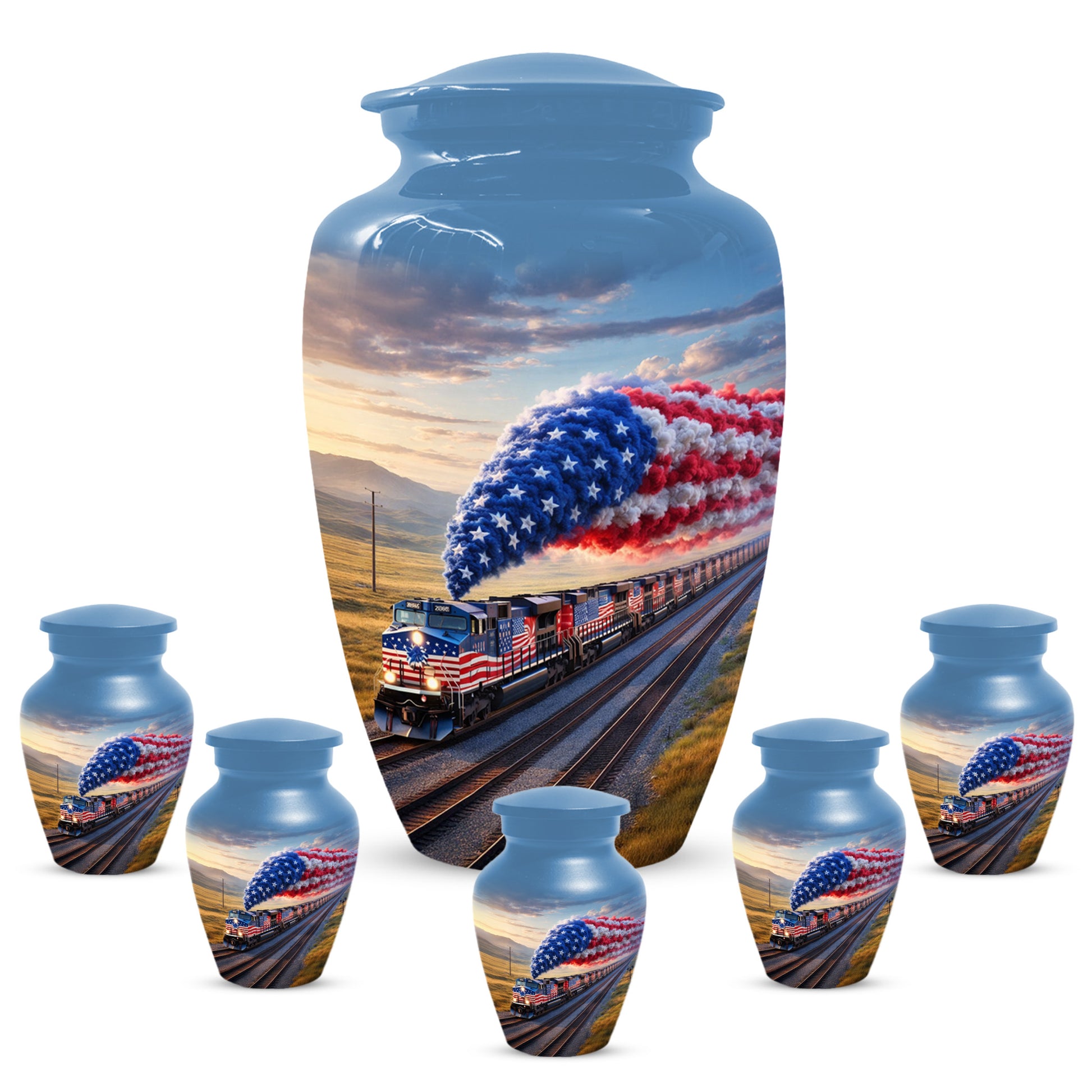 Patriotic Train Urn for Ashes - American Flag Cremation Urns for Dad