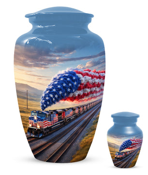 Patriotic Train Urn for Ashes - American Flag Cremation Urns for Dad