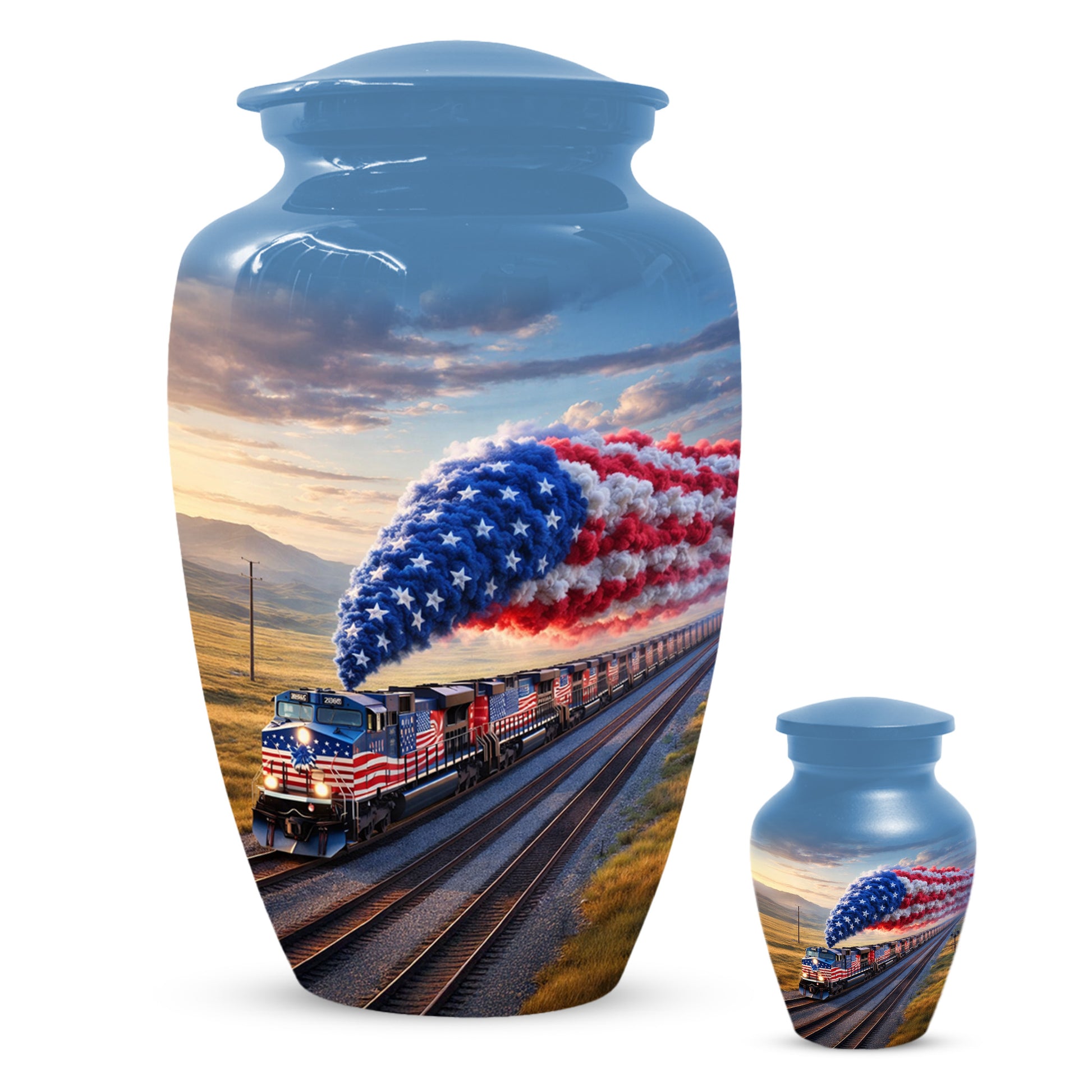 Patriotic Train Urn for Ashes - American Flag Cremation Urns for Dad