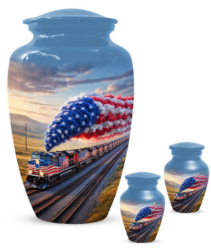 Patriotic Train Urn for Ashes - American Flag Cremation Urns for Dad
