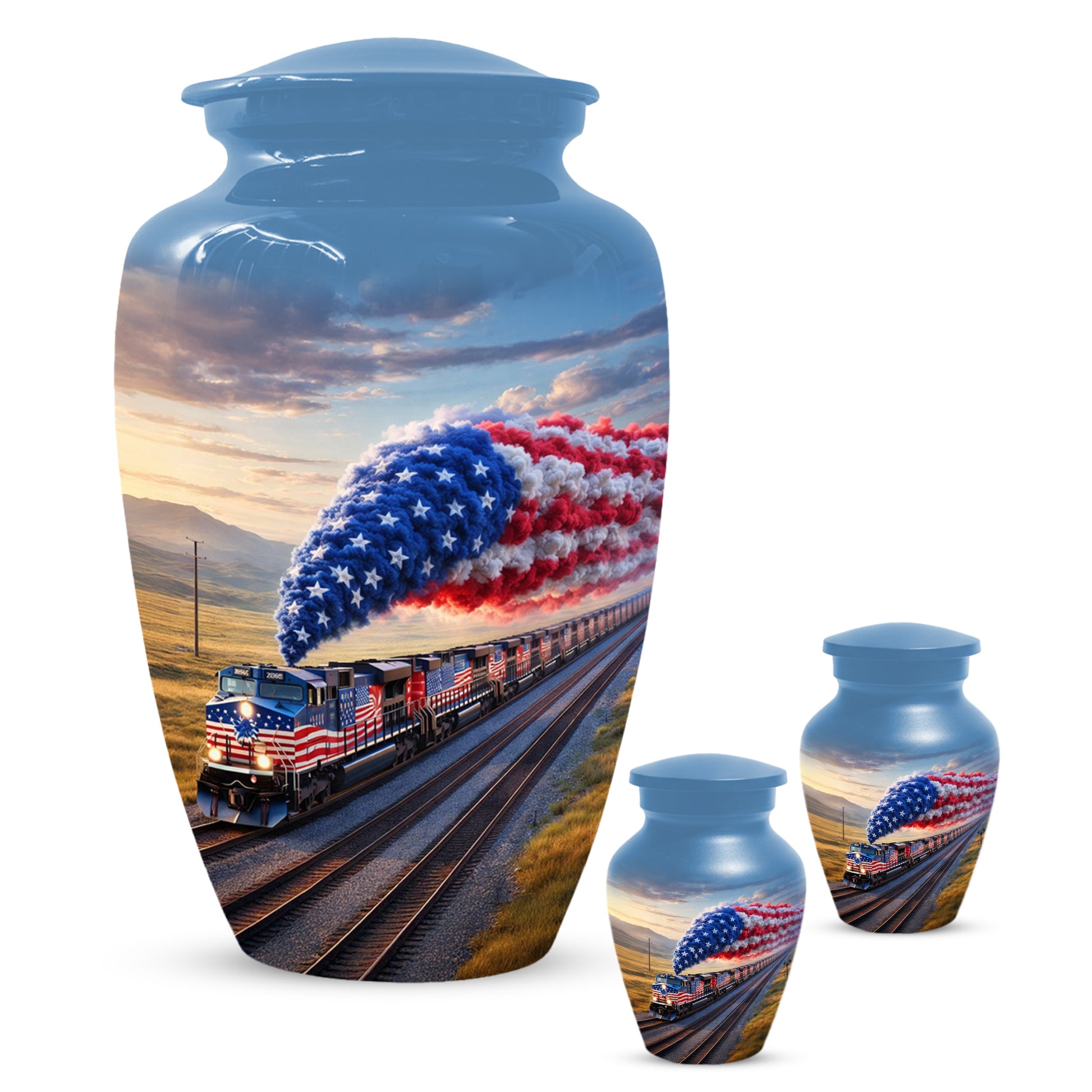 Patriotic Train Urn for Ashes - American Flag Cremation Urns for Dad