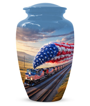 Patriotic Train Urn for Ashes - American Flag Cremation Urns for Dad