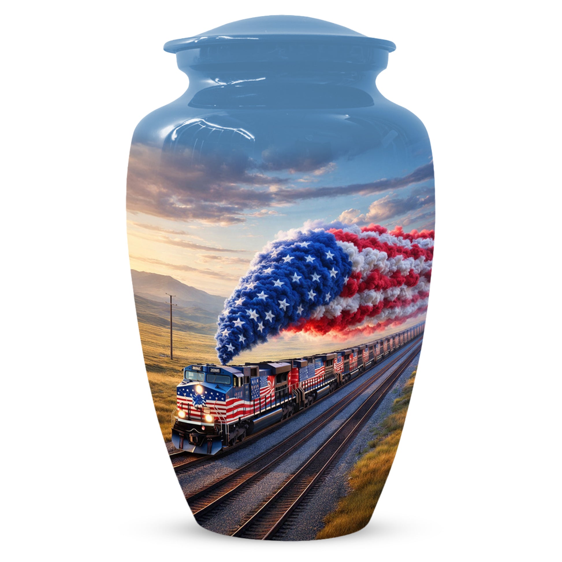 Patriotic Train Urn for Ashes - American Flag Cremation Urns for Dad