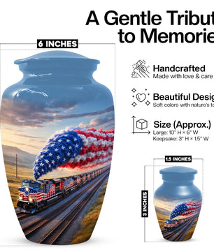 Patriotic Train Urn for Ashes - American Flag Cremation Urns for Dad