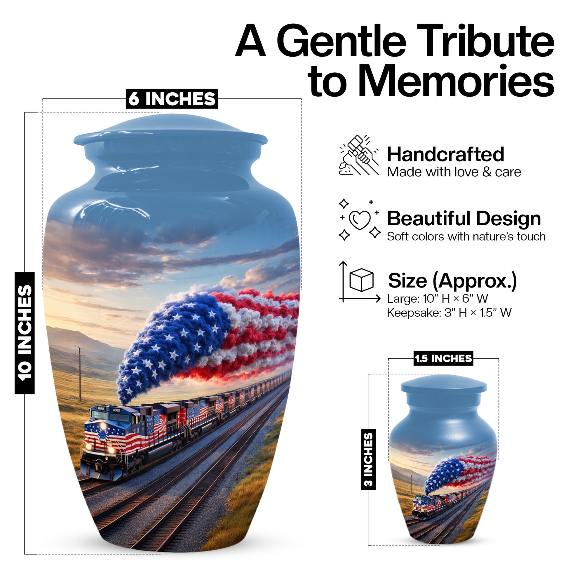Patriotic Train Urn for Ashes - American Flag Cremation Urns for Dad