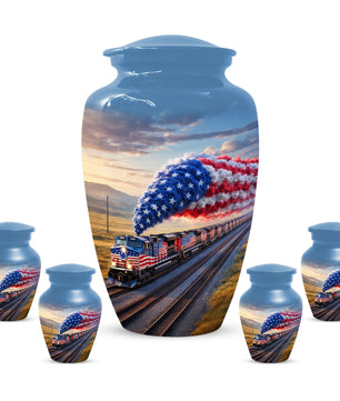Patriotic Train Urn for Ashes - American Flag Cremation Urns for Dad