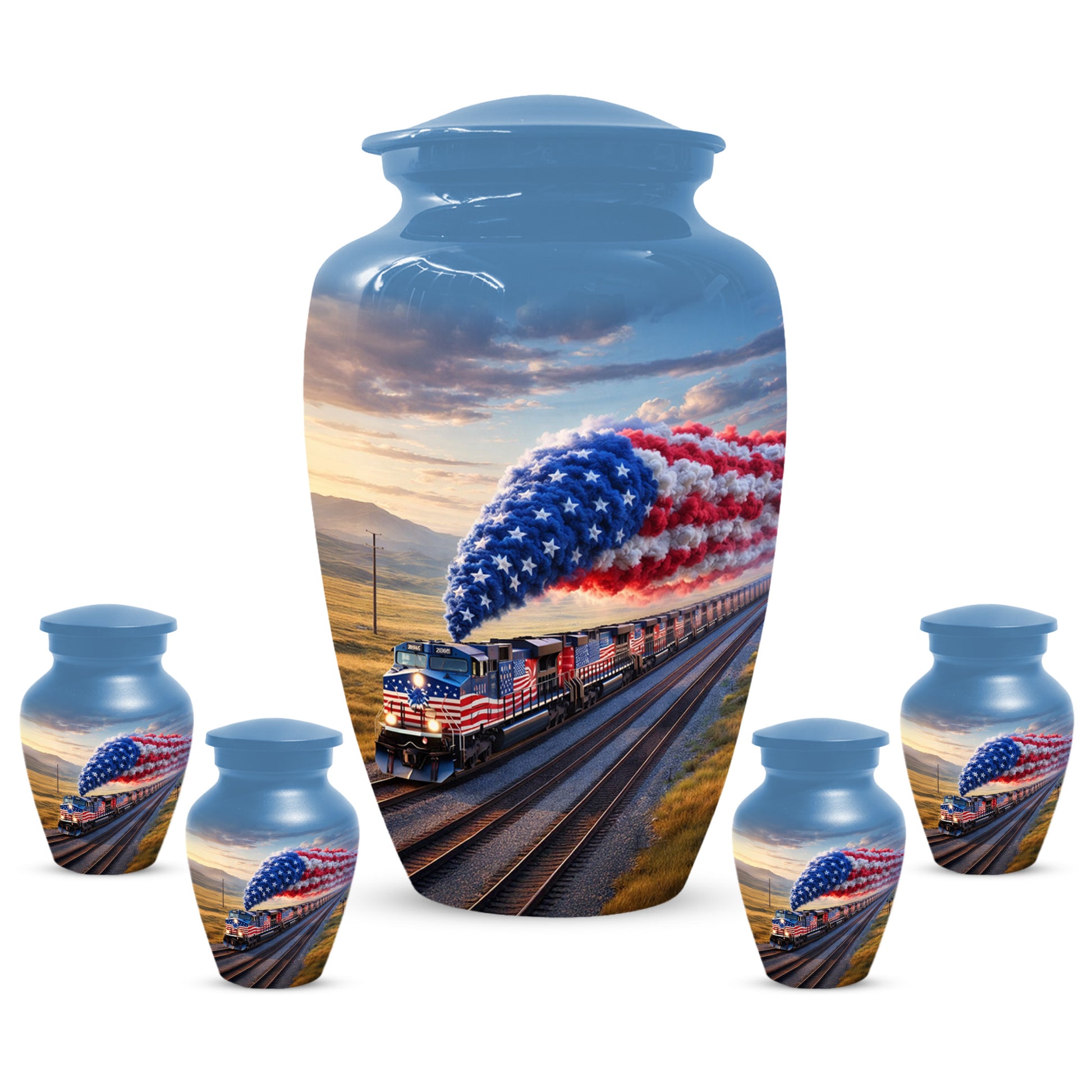 Patriotic Train Urn for Ashes - American Flag Cremation Urns for Dad