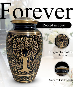 Tree Of Life Urn for Human Ashes - Hand Engraved Brass Burial Cremation Urns