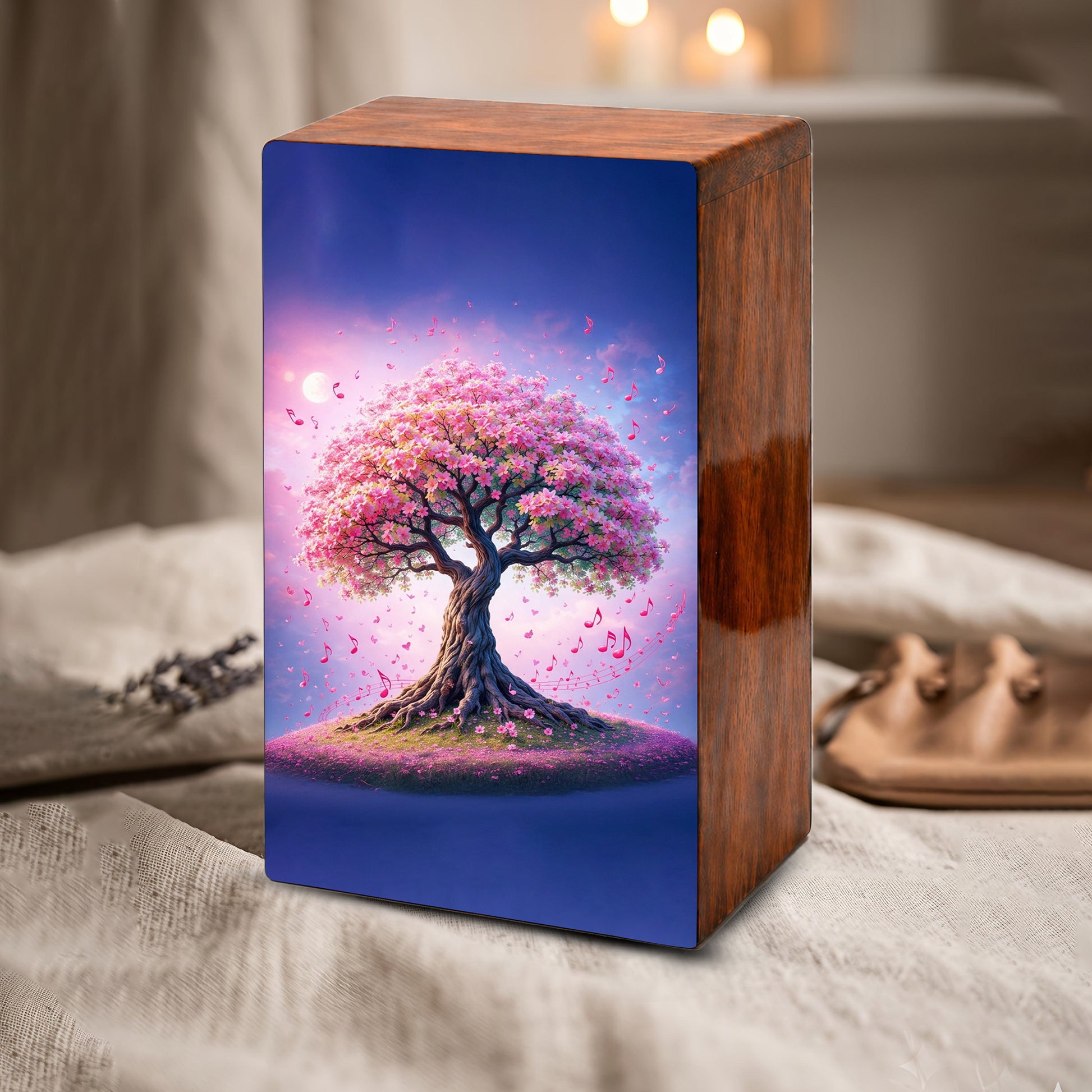 Music Note Tree Urn For Human Ashes - Personalized Pink Tree Keepsake Urns Box